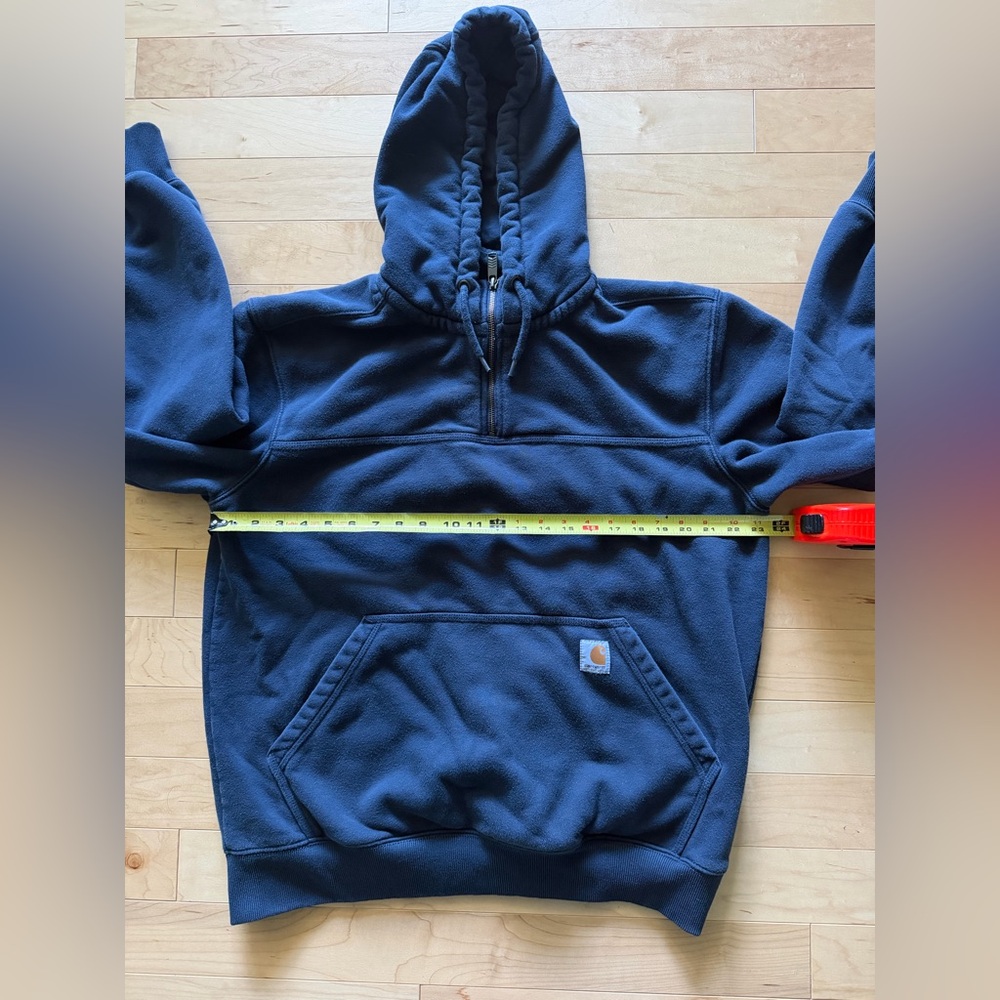Carhartt Men’s Rain Defender Dark Blue Hooded Fleece Pullover - Picture 2 of 6